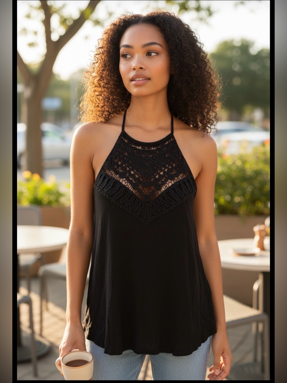 Ultra Flirt Women's Small Black Crochet Shell Top Whimsigoth Boho Grunge Y2K
